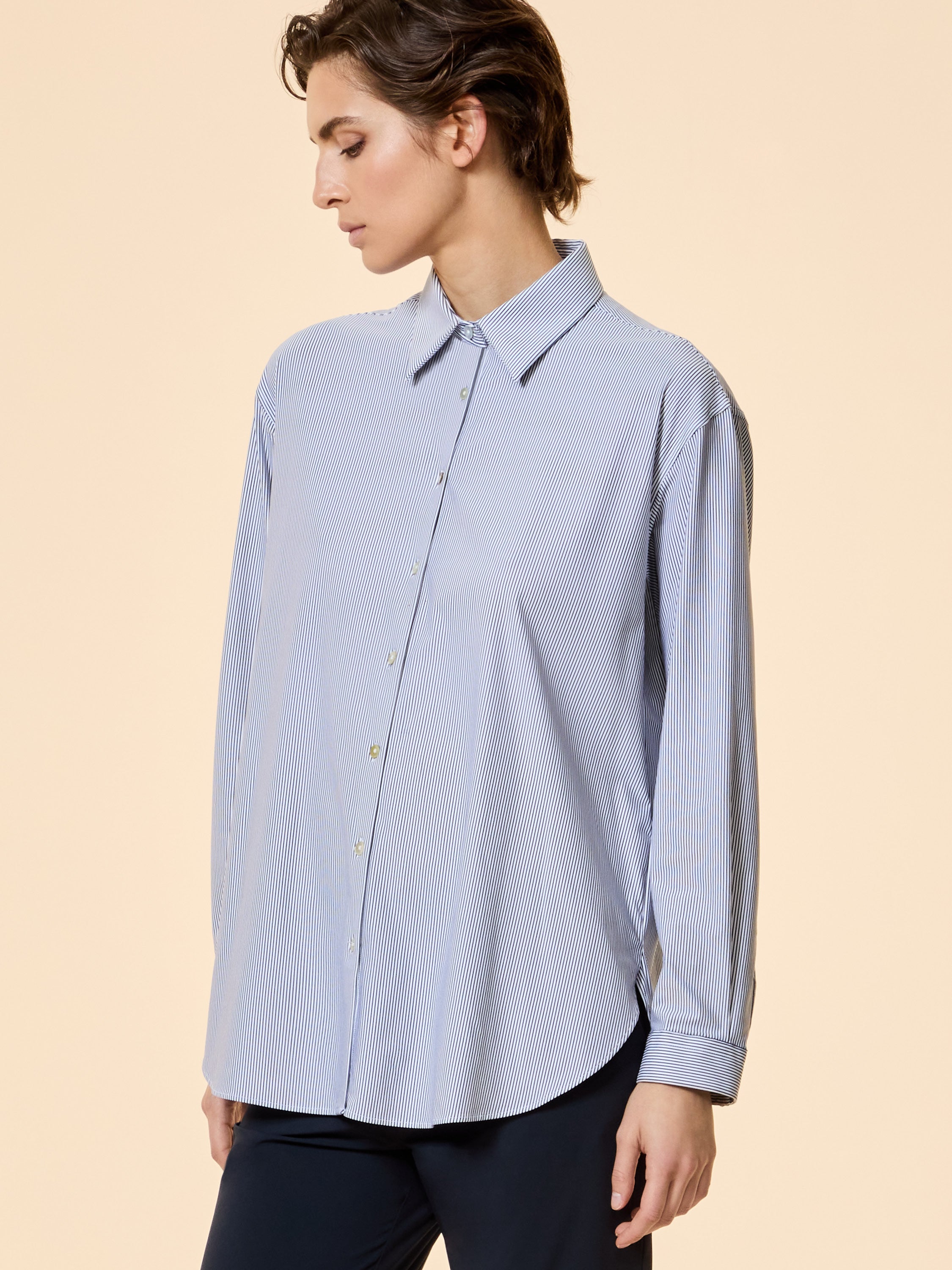 Oxford Jacquard Stripe Boyfriend Wom Shirt