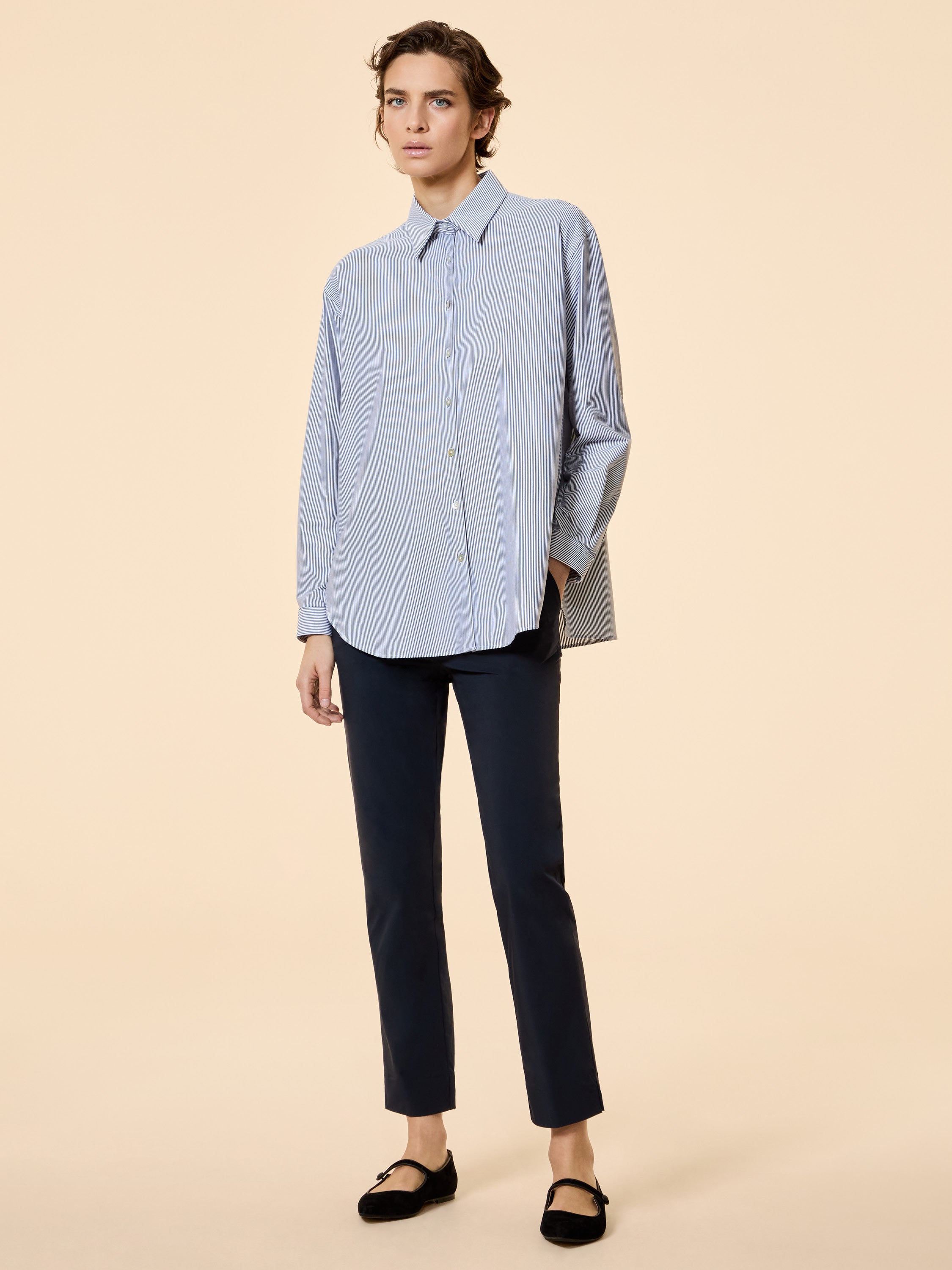 Oxford Jacquard Stripe Boyfriend Wom Shirt