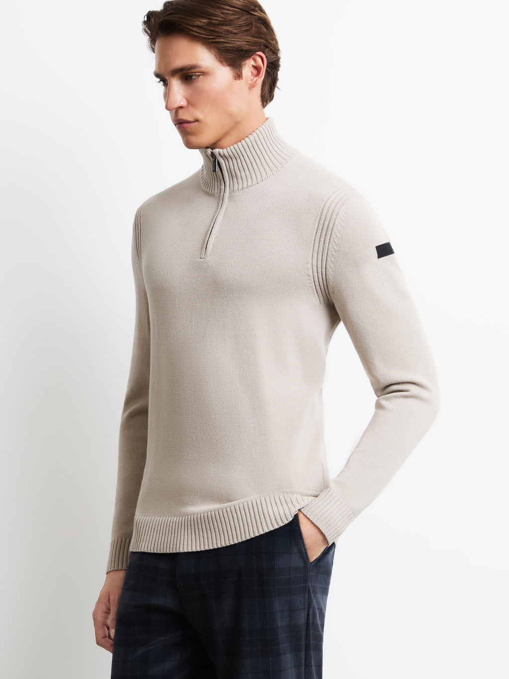 Cotton Plain Half Zip Knit