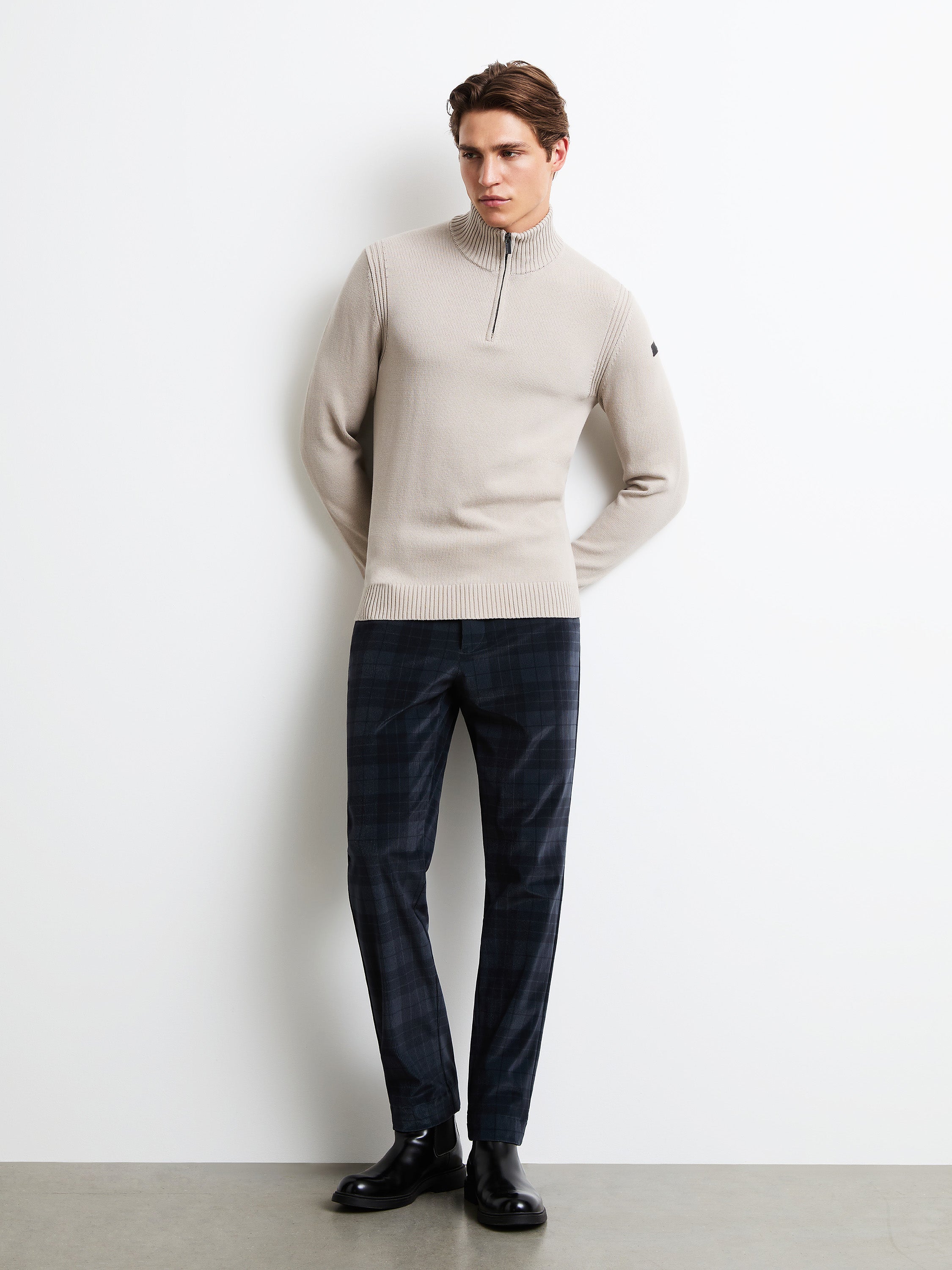 Cotton Plain Half Zip Knit