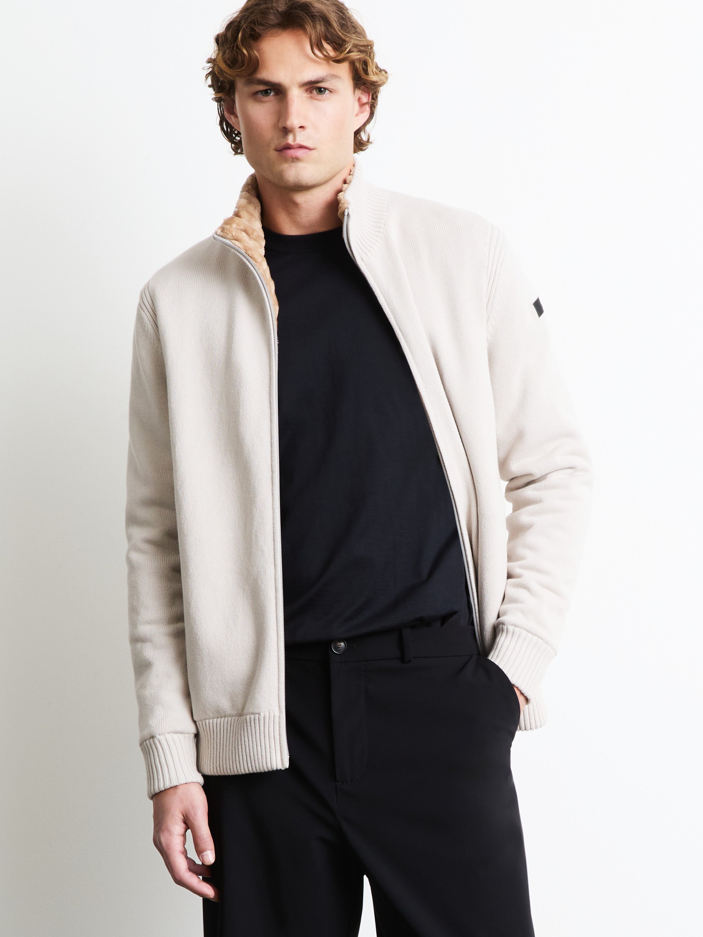 Cotton Plain Velvet Rib Full Zip Soft Knit