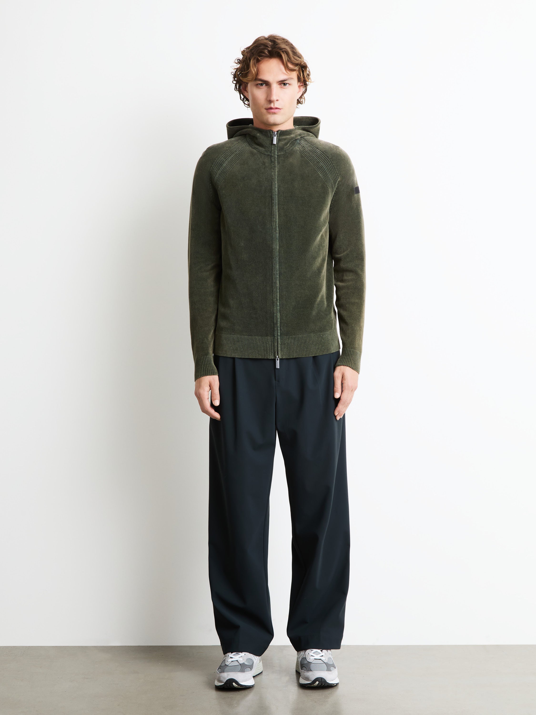 Velvet Techno Wash Hood Zip Knit